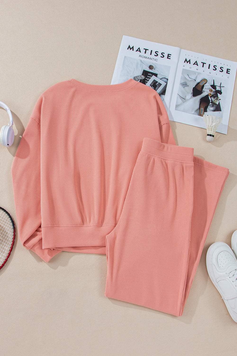 Round Neck Long Sleeve Top and Pants Set - Trendsi - Flyclothing LLC