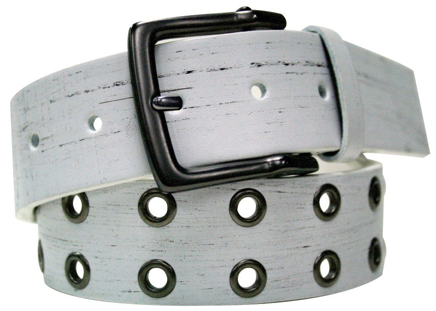 Distressed White Leather Rivet Belt - Anonymous - Flyclothing LLC