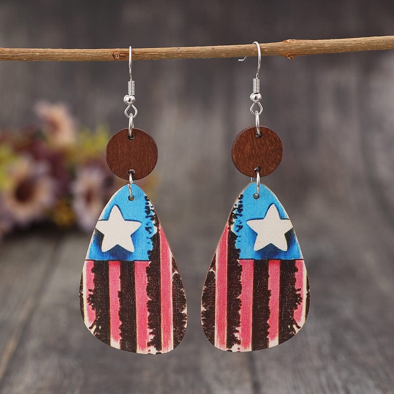 Star & Stripes Wooden Dangle Earrings - Trendsi
