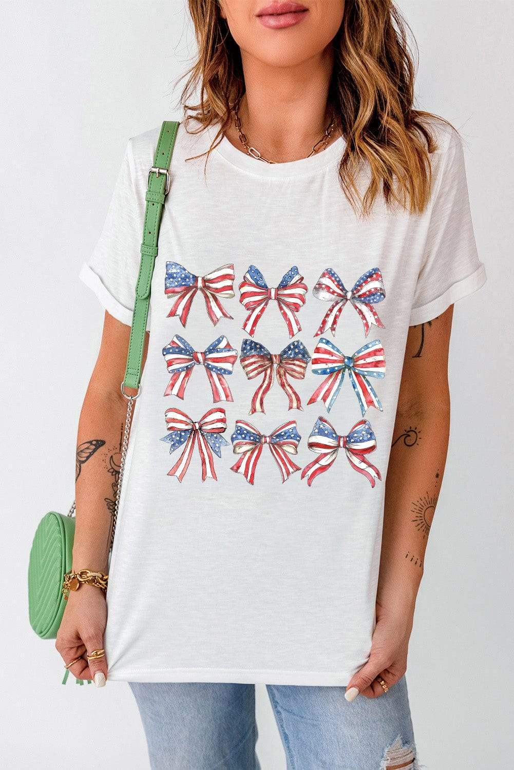 Bow Graphic Round Neck Short Sleeve T-Shirt - Trendsi - Flyclothing LLC