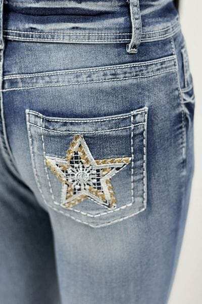 Star Embroidered Bootcut Jeans - Trendsi - Flyclothing LLC