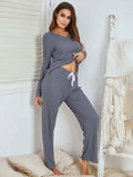 Notched Long Sleeve Top and Pants Set - Trendsi - Flyclothing LLC