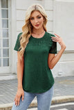Smocked Round Neck Short Sleeve T-Shirt - Trendsi