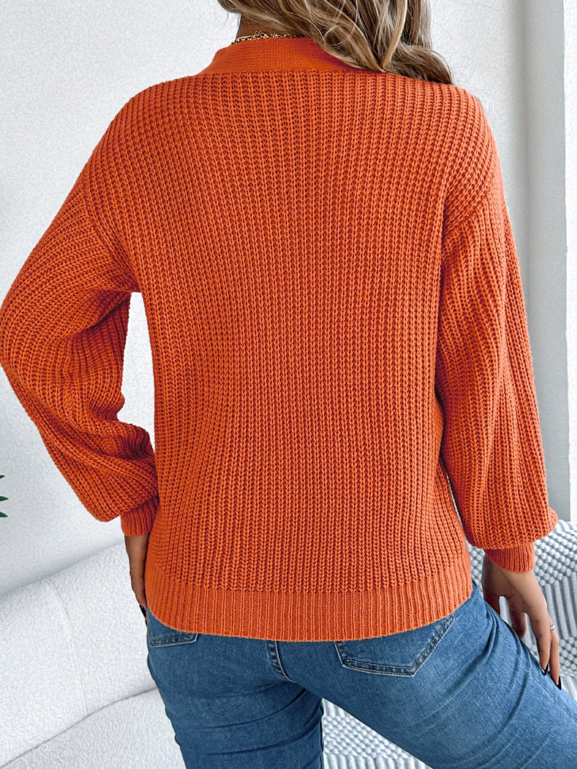 Cutout V-Neck Long Sleeve Sweater - Trendsi