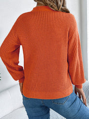 Cutout V-Neck Long Sleeve Sweater - Trendsi
