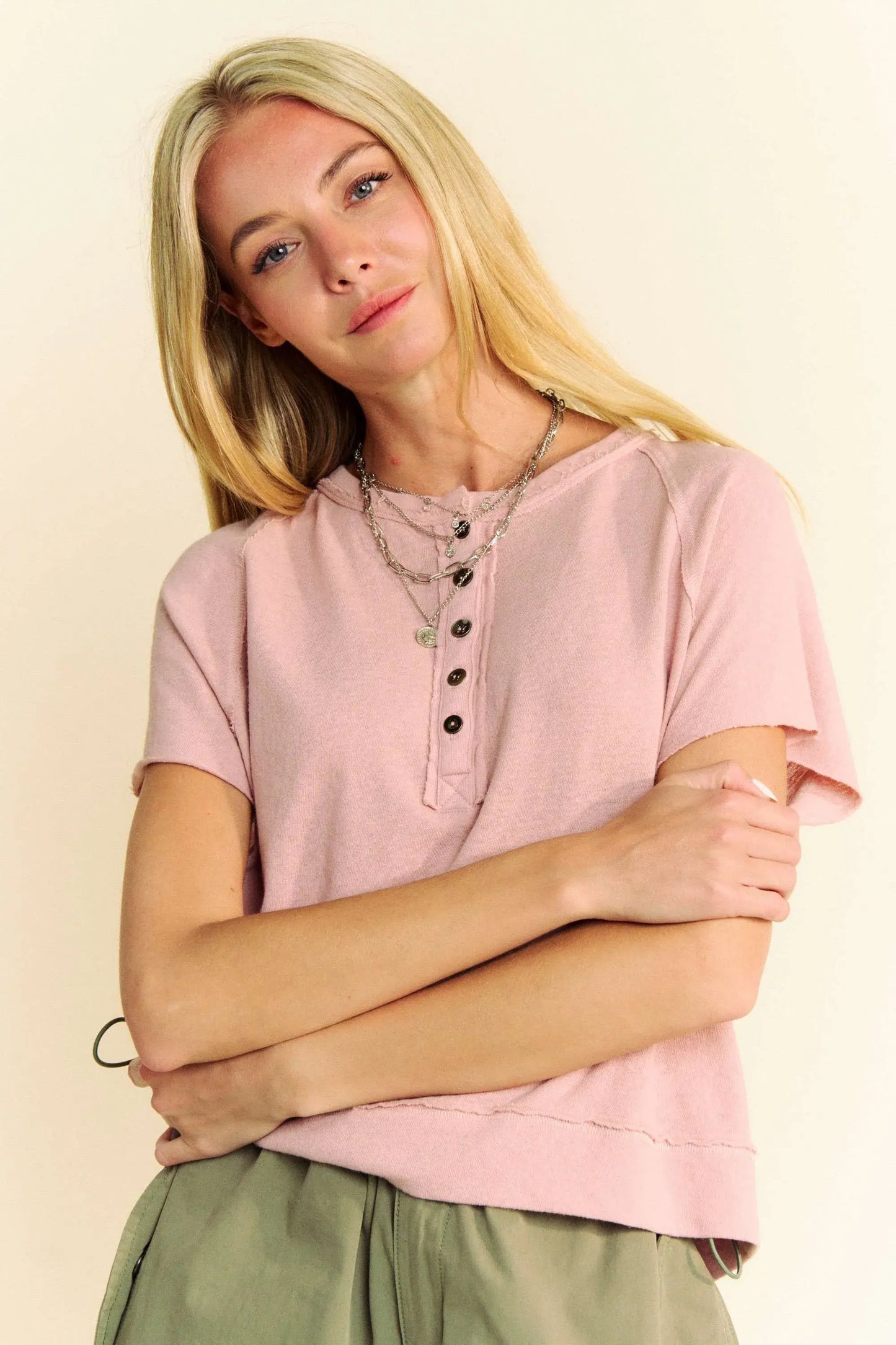 Davi & Dani Breezy Knit Fabric Short Sleeve T-shirt Top - Trendsi - Flyclothing LLC