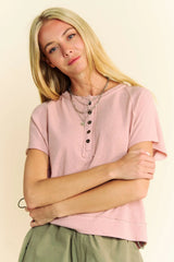 Davi & Dani Breezy Knit Fabric Short Sleeve T-shirt Top - Trendsi - Flyclothing LLC