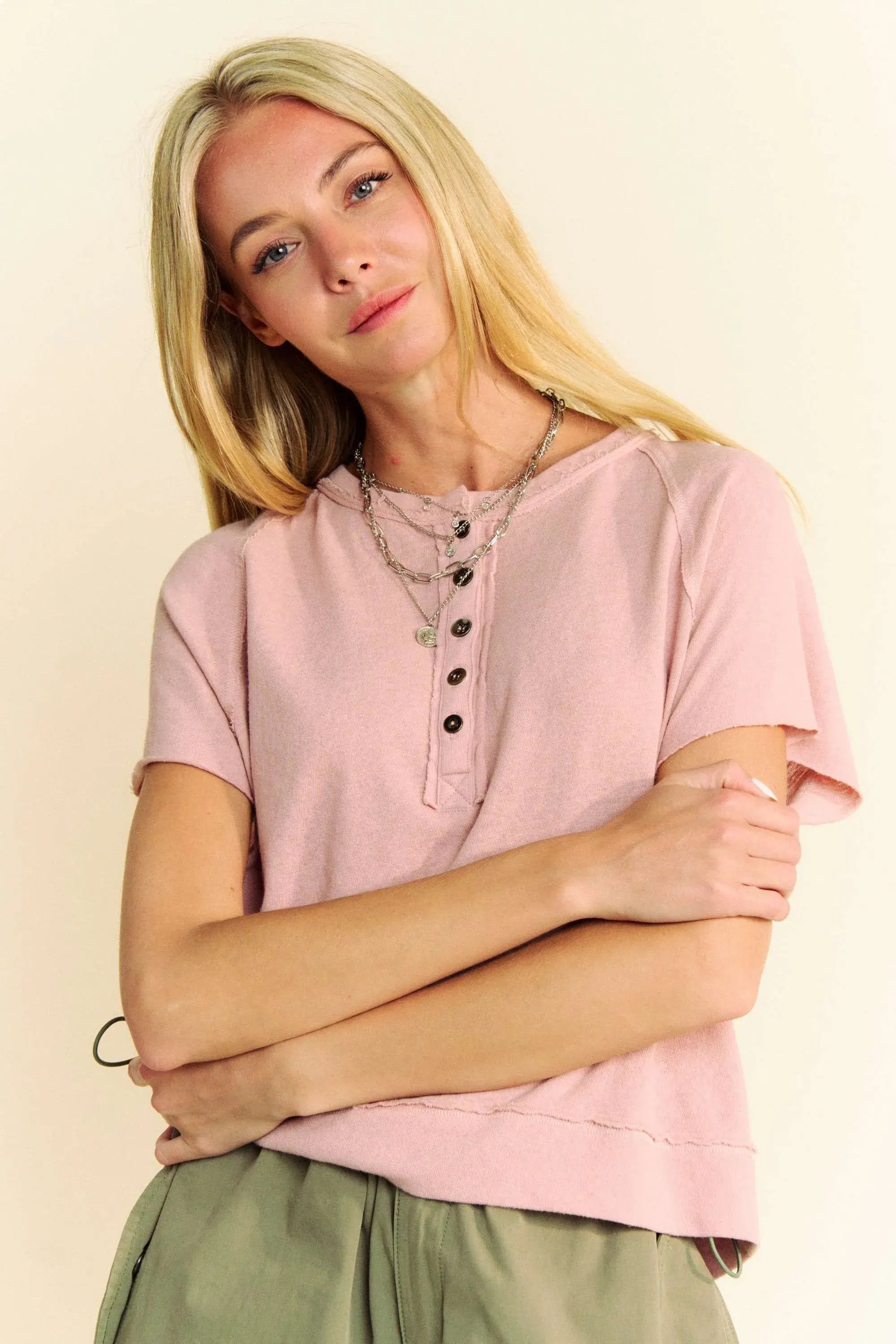 Davi & Dani Breezy Knit Fabric Short Sleeve T-shirt Top - Trendsi - Flyclothing LLC