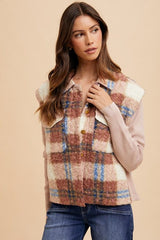 Annie Wear Faux Fur Plaid Button Up Jacket - Trendsi