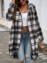 Plaid Zip Up Hooded Coat - Trendsi - Flyclothing LLC