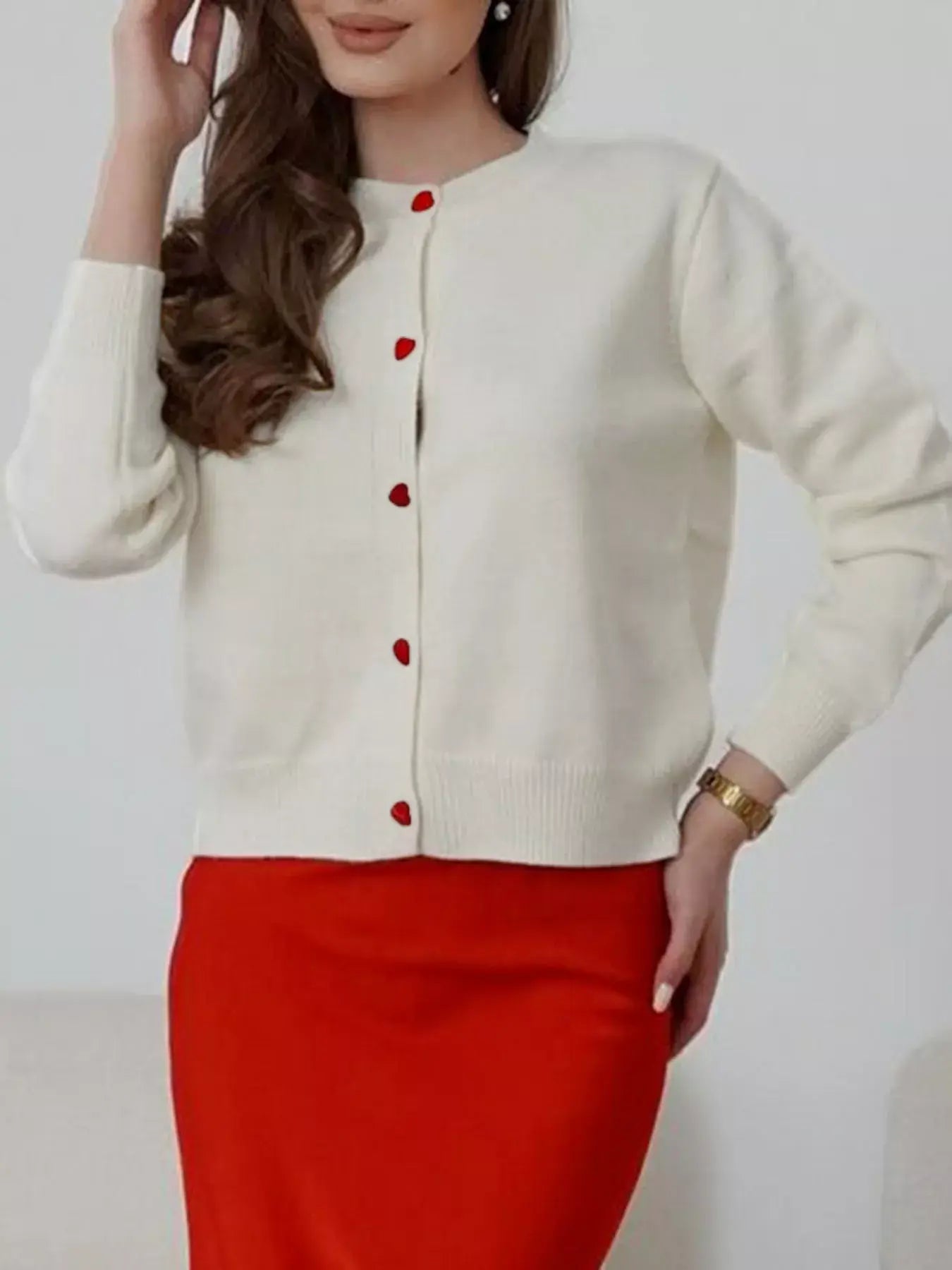 Button-Front Long Sleeve Cardigan - Trendsi - Flyclothing LLC