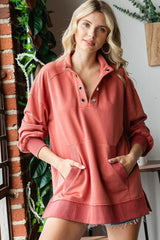 First Love Grommet Split Neck Kangaroo Pocket Sweatshirt - Trendsi - Flyclothing LLC