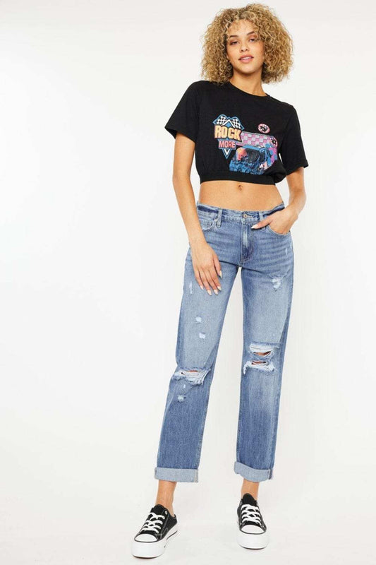 Kancan Mid Rise Distressed Straight Jeans - Trendsi - Flyclothing LLC