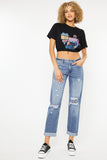Kancan Mid Rise Distressed Straight Jeans - Trendsi