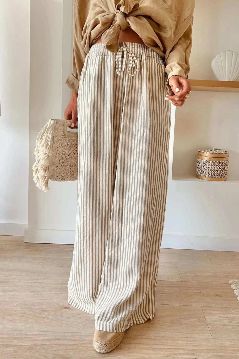 Pocketed Striped Wide Leg Pants - Trendsi - Flyclothing LLC