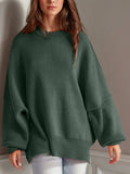Double Take Side Slit Round Neck Long Sleeve Sweater - Trendsi - Flyclothing LLC