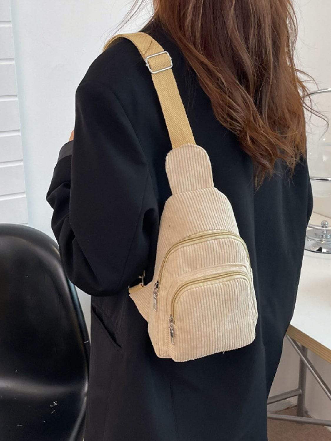 Corduroy Solid Color Crossbody Bag - Trendsi - Flyclothing LLC