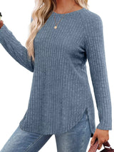 Ribbed Knit Long Sleeve T-Shirt - Trendsi - Flyclothing LLC