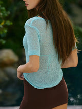 Notched Short Sleeve Knit Top - Trendsi - Flyclothing LLC