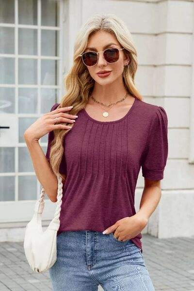 Round Neck Short Sleeve T-Shirt - Trendsi - Flyclothing LLC