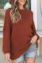 Diamond Round Neck Dropped Shoulder Sweater - Trendsi - Flyclothing LLC