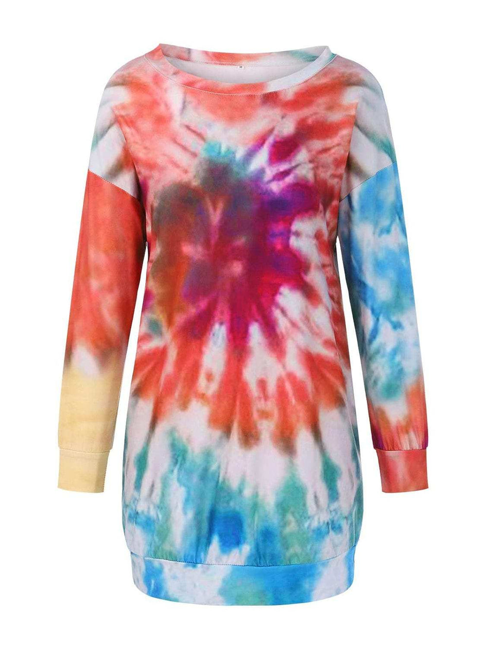 Full Size Tie-Dye Round Neck Long Sleeve Dress - Trendsi - Flyclothing LLC