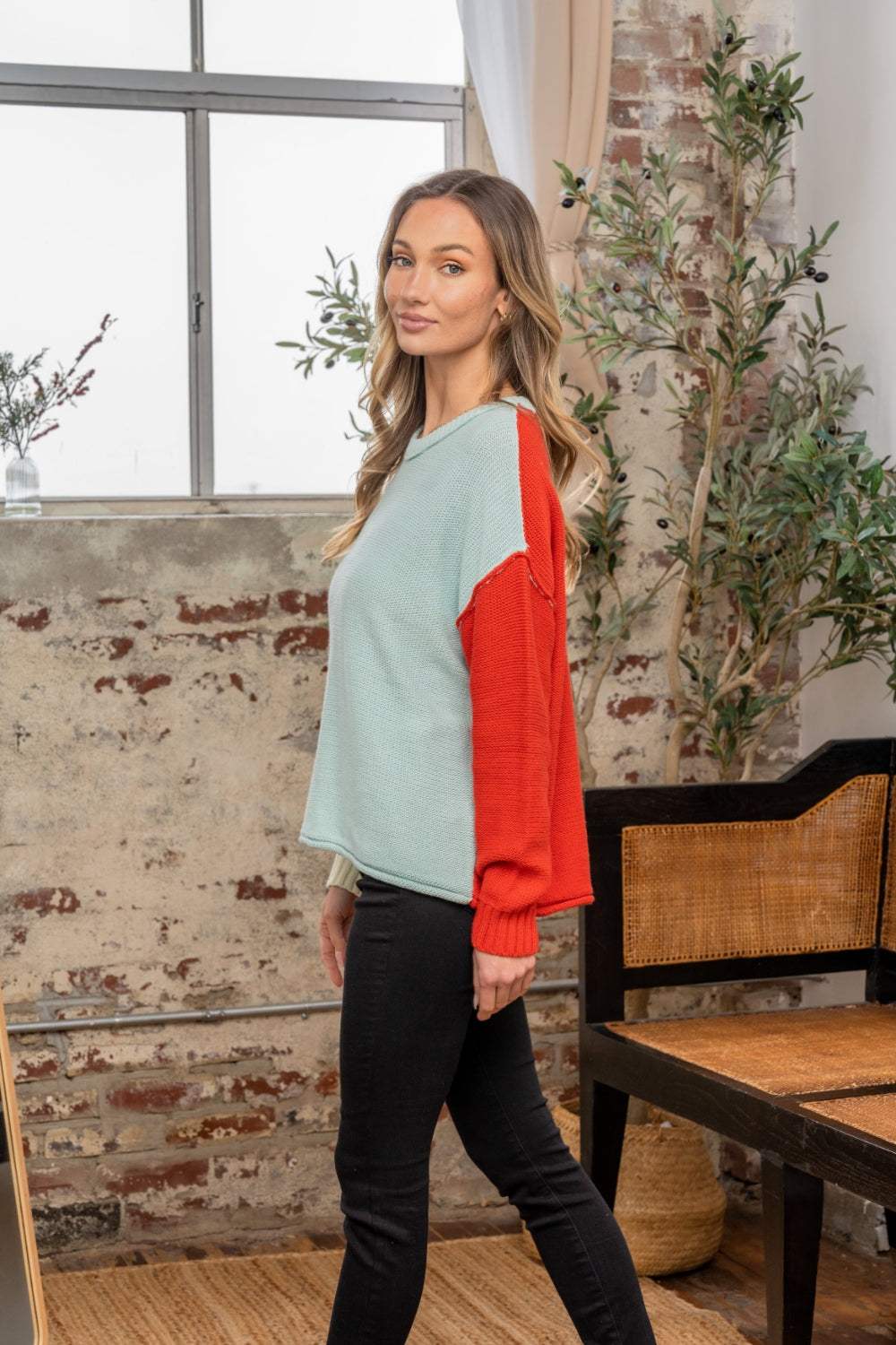 Sew In Love Full Size Color Block Drop Shoulder Sweater - Trendsi - Flyclothing LLC