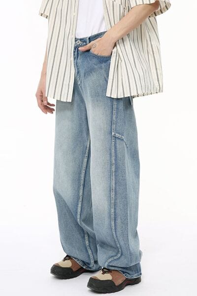 Mid Rise Wide Leg Jeans - Trendsi
