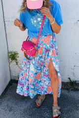 Floral Printed High Waist Split Skirt - Trendsi - Flyclothing LLC