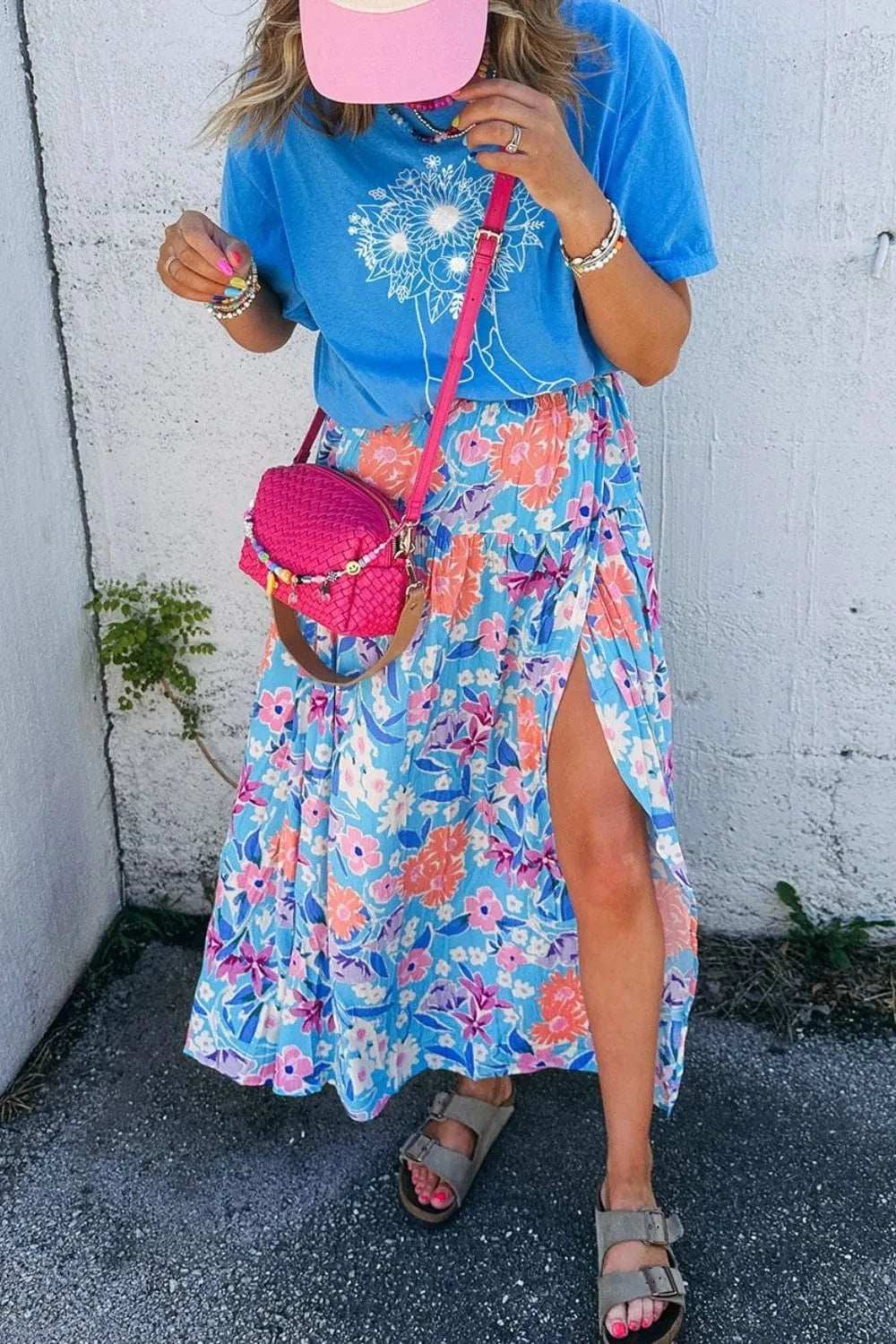 Floral Printed High Waist Split Skirt - Trendsi - Flyclothing LLC