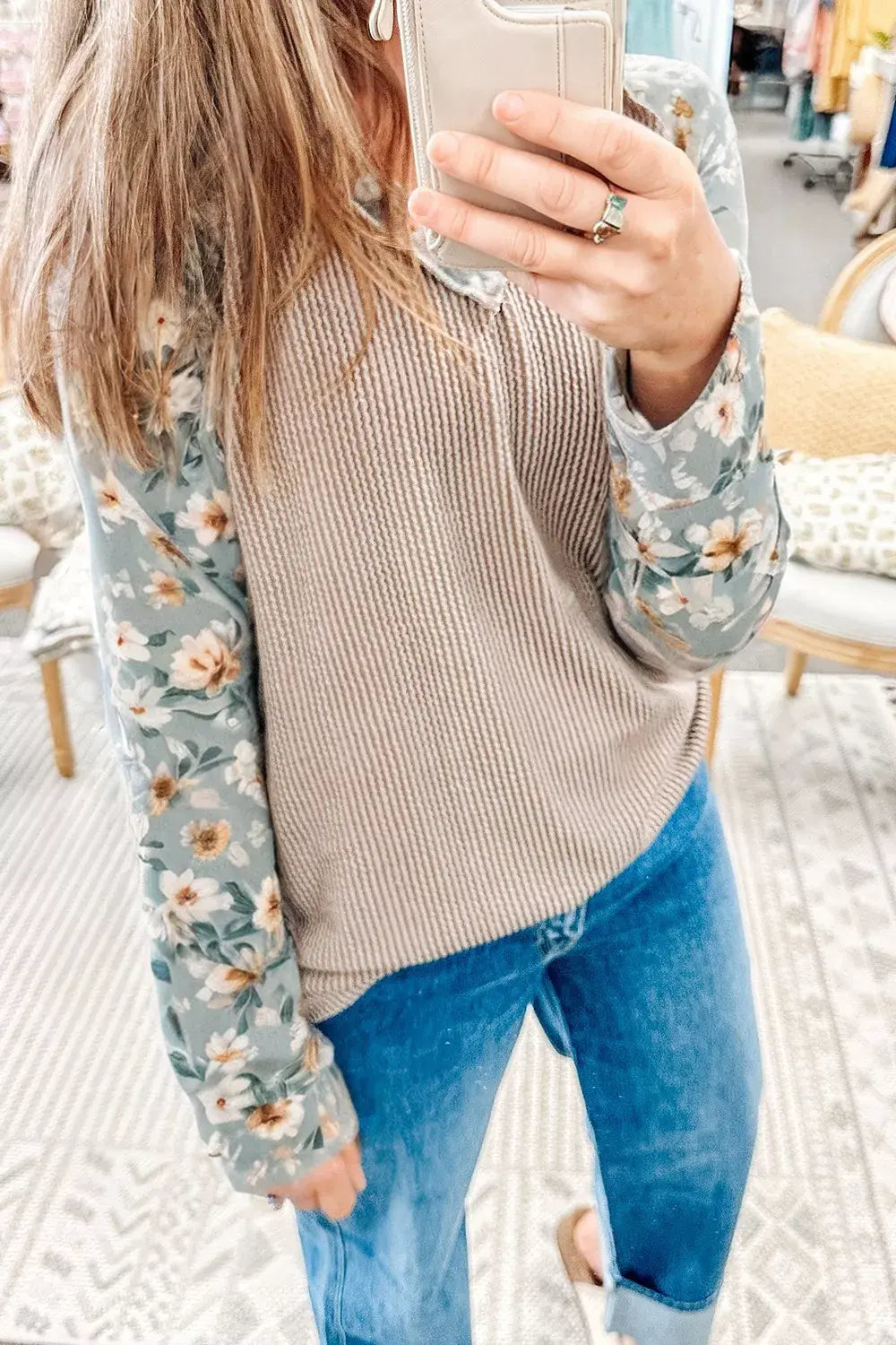 Floral Long Sleeve Round Neck Blouse - Trendsi - Flyclothing LLC