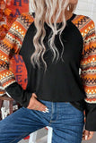 Printed Round Neck Raglan Sleeve Blouse - Trendsi - Flyclothing LLC