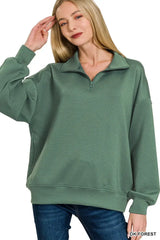 Zenana Scuba Quarter-Zip Sweatshirt - Trendsi - Flyclothing LLC