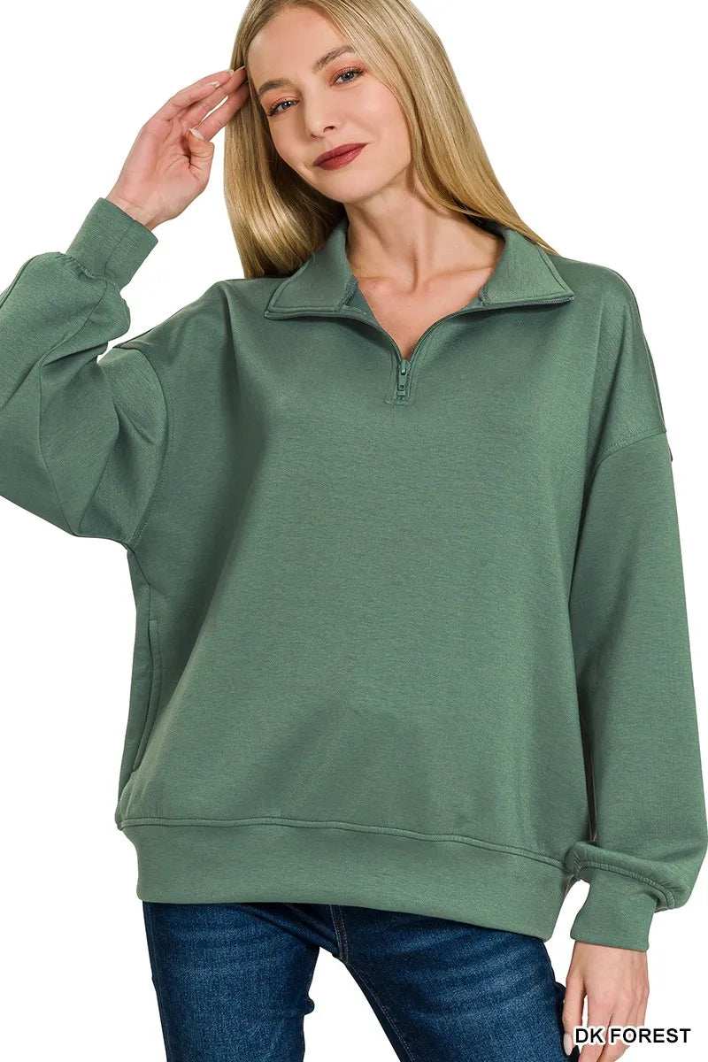 Zenana Scuba Quarter-Zip Sweatshirt - Trendsi - Flyclothing LLC