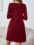Round Neck Long Sleeve Mini Dress with Pockets - Trendsi