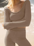 Scoop Neck Long Sleeve Top and Shorts Set - Trendsi - Flyclothing LLC