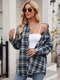 Pocketed Plaid Collared Neck Long Sleeve Shirt - Trendsi - Flyclothing LLC