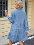 Tiered Button Up Long Sleeve Denim Dress - Trendsi