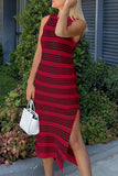 Slit Striped Round Neck Sleeveless Midi Dress - Trendsi - Flyclothing LLC