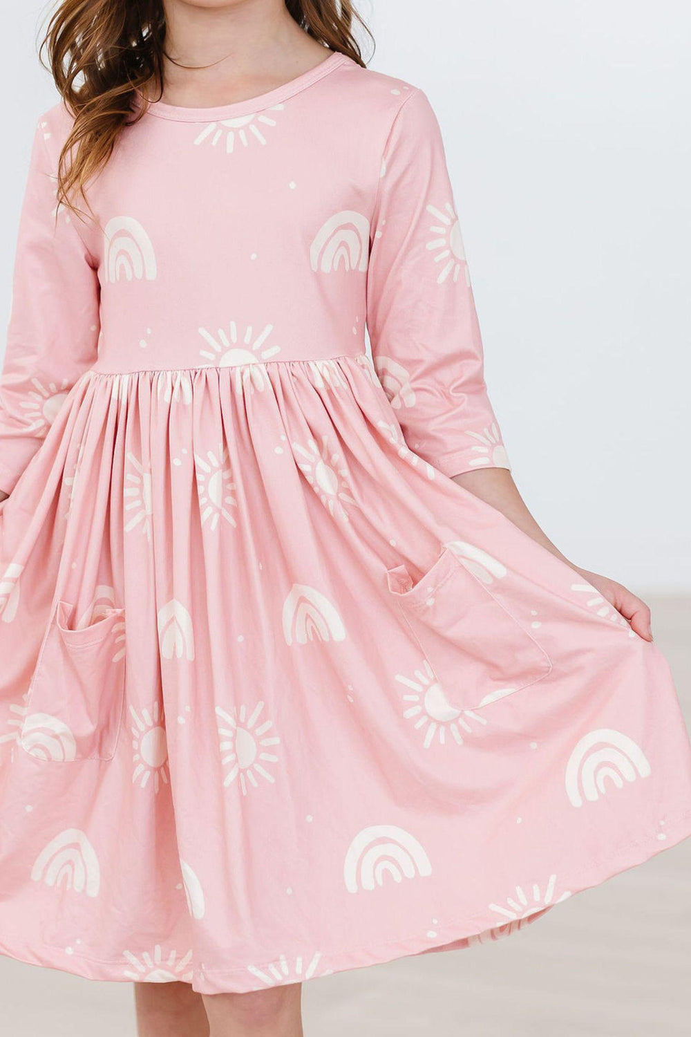Soft Pink Suns 3/4 Sleeve Pocket Twirl Dress - Mila & Rose ®