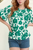 Floral Print Ruffled Short Sleeve Round Neck Loose Blouse - Trendsi - Flyclothing LLC