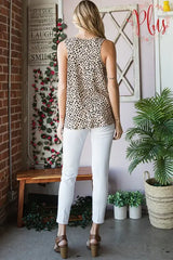 Heimish Full Size Front Button Animal Print Sleeveless Top Plus Size - Trendsi - Flyclothing LLC