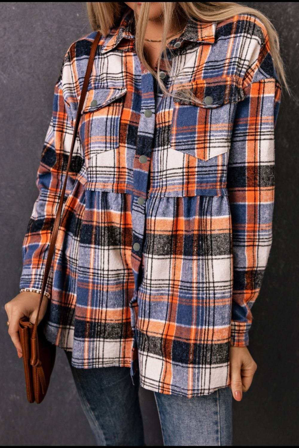 Plaid Collared Neck Long Sleeve Shirt - Trendsi - Flyclothing LLC