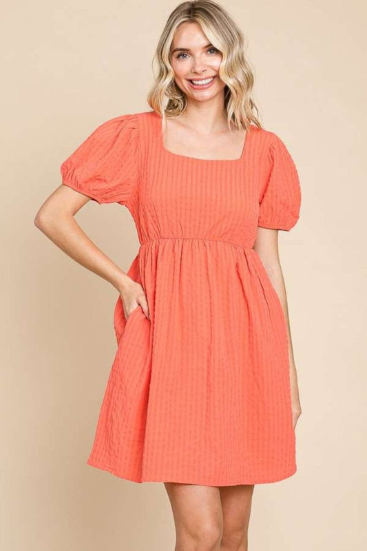 Culture Code Textured Square Neck Short Sleeve Dress - Trendsi