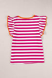Ruffled Striped Round Neck Cap Sleeve Blouse - Trendsi - Flyclothing LLC