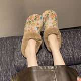 Floral Pattern Plush Lined Slip-Ons - Trendsi - Flyclothing LLC