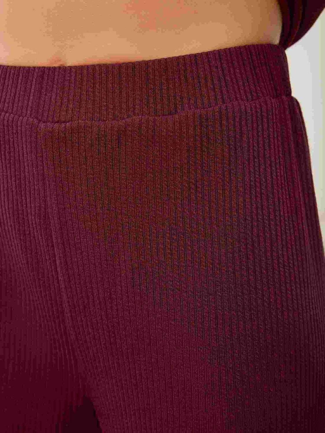 V-Neck Long Sleeve Top and Wide Leg Pants Set - Trendsi - Flyclothing LLC
