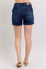 Judy Blue Full Size High Waist Back Flap Pocket Denim Shorts Plus Size - Trendsi - Flyclothing LLC