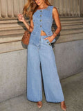 Button Decor High Rise Wide Leg Jeans - Trendsi