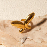18K Gold-Plated Stainless Steel Butterfly Ring - Trendsi